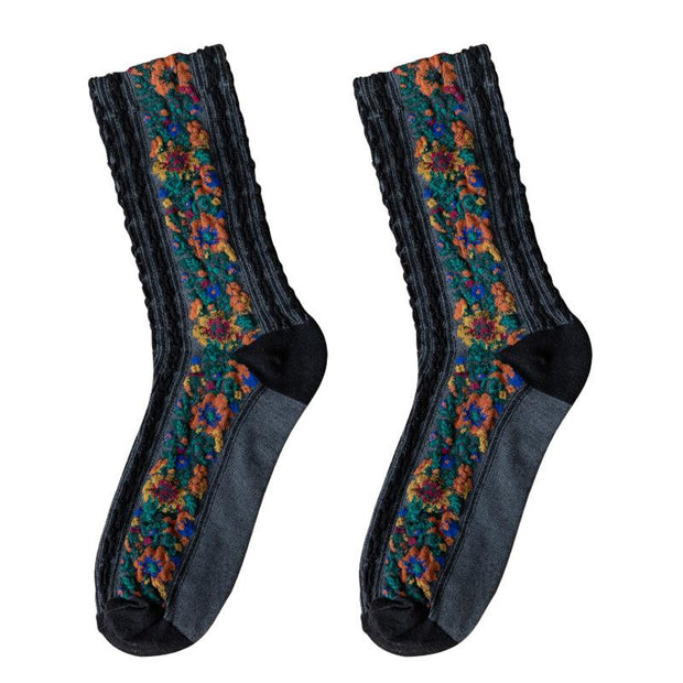 Retro-Blumen-Jacquard-Socken