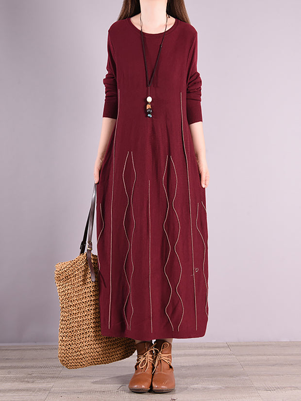 Women Autumn O-Neck Solid Color Sweater Dress