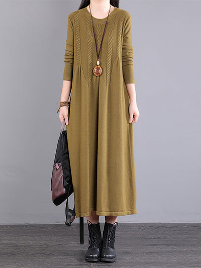 Autumn Cotton Artsy Solid Long Sleeve Women Dress