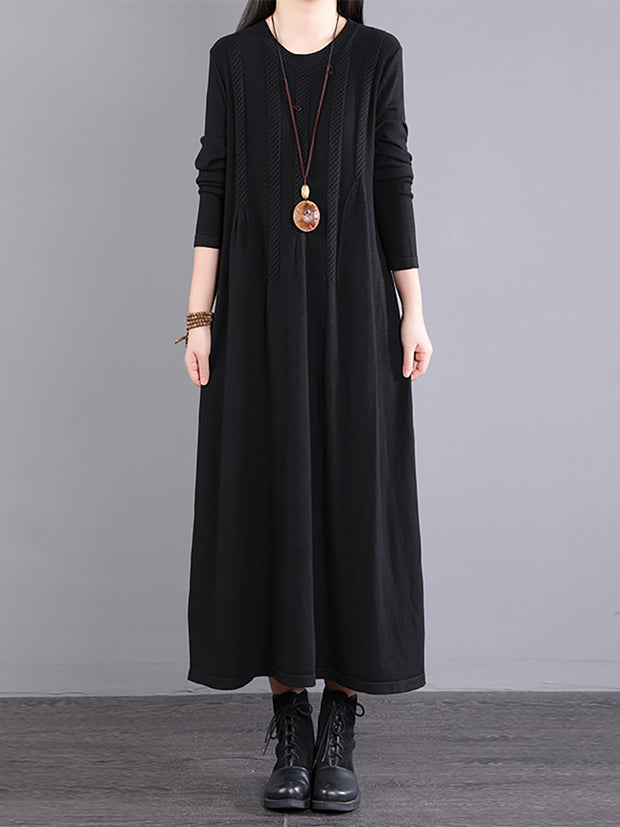 Women Long Sleeve Loose V Neck Fake Two Piece Dress