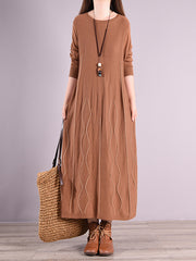 Women Autumn O-Neck Solid Color Sweater Dress