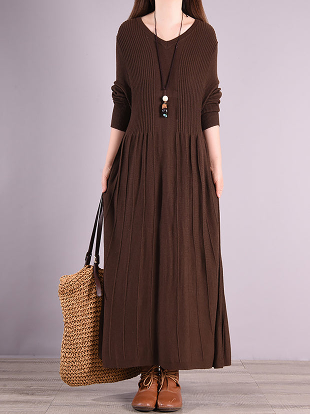 Winter Over Knee Pleated Commuter Sweater Dress