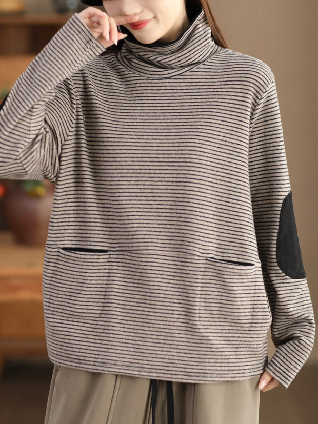 Plus Size Women Casual Stripe Turtleneck Sweatshirt