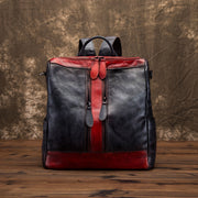 Casual Travel Color Matching Leather Backpack