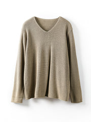 Women Casual V-Neck Solid Knitted Loose Sweater