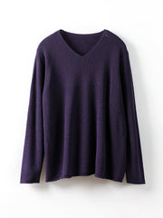 Women Casual V-Neck Solid Knitted Loose Sweater