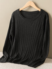 Women Autumn Solid Jacquard Turtleneck Wool Sweater