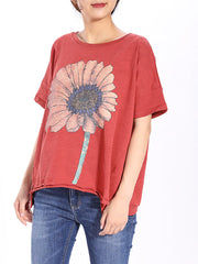 Kurzärmliges T-Shirt mit lockerem Sonnenblumen-Print