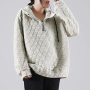 Solid Color Pleated Drawstring Zipper Hooded Sweatshirt