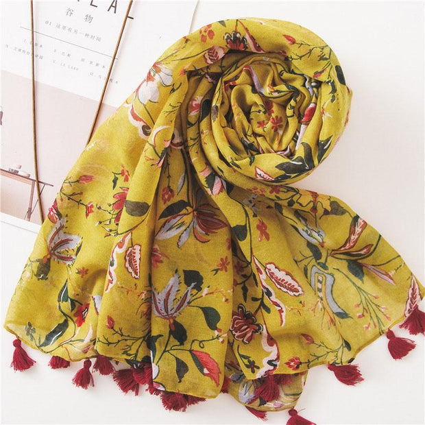 Spring Yellow Floral Print Sunscreen Scarf