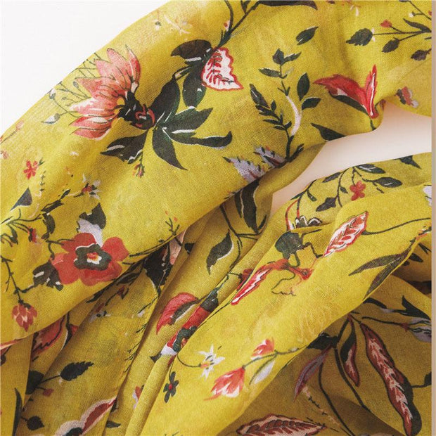 Spring Yellow Floral Print Sunscreen Scarf