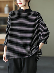 Stripes Turtleneck Knitted Long Sleeve Sweater