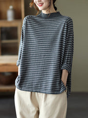 Stripes Turtleneck Knitted Long Sleeve Sweater