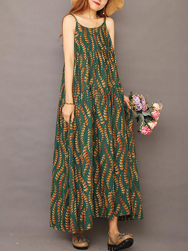 Summer Printed 100% Cotton Floral Suspender Pinafore Dress