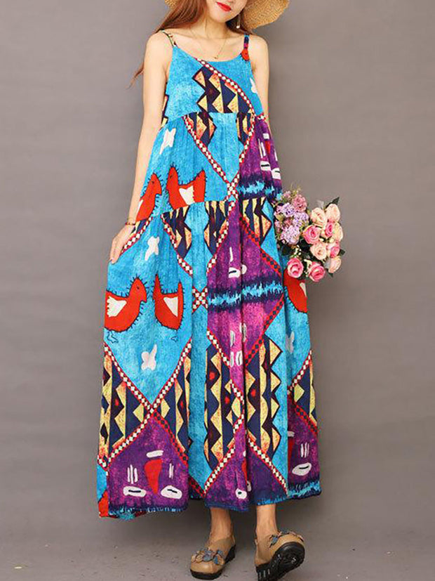 Summer Printed 100% Cotton Floral Suspender Pinafore Dress