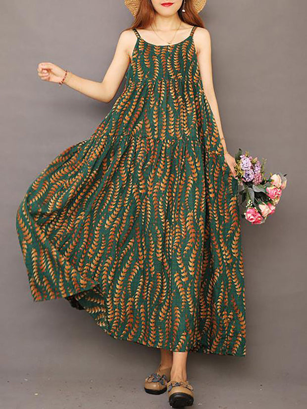 Summer Printed 100% Cotton Floral Suspender Pinafore Dress
