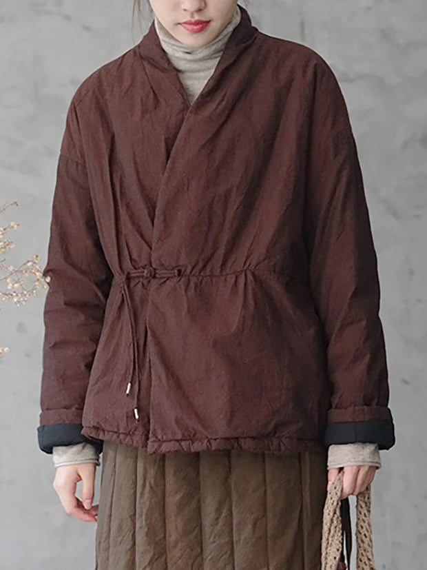 Women National Style Vintage Buckle Padded Coat