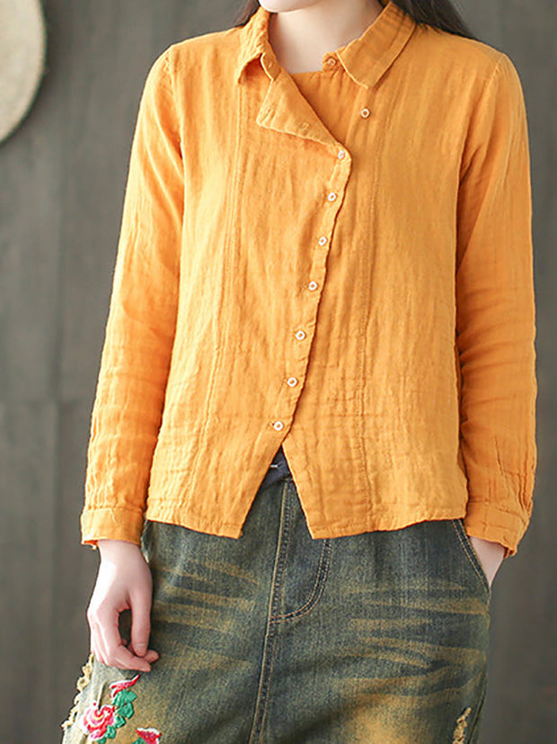 Retro  Solid Color Long Sleeve 100% Cotton Shirt