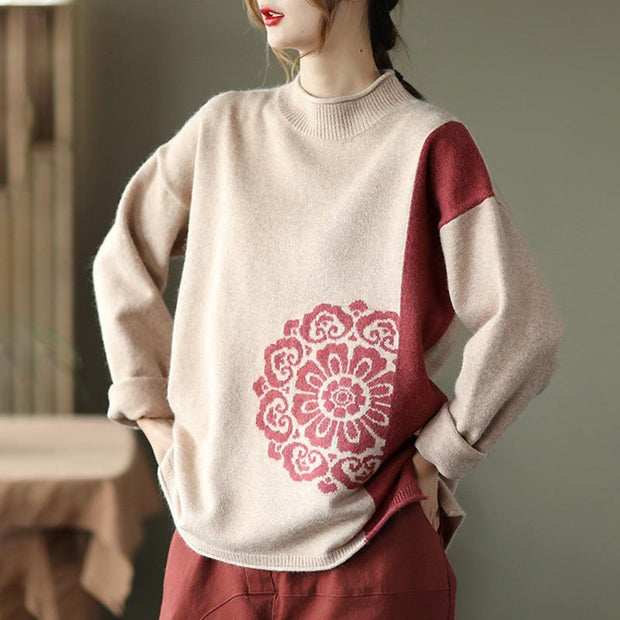 Winter Retro Flower Knitted Sweater Jumper