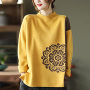 Winter Retro Flower Knitted Sweater Jumper