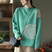 Winter Retro Flower Knitted Sweater Jumper