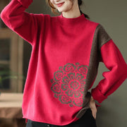 Winter Retro Flower Knitted Sweater Jumper