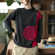 Winter Retro Flower Knitted Sweater Jumper