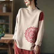 Winter Retro Flower Knitted Sweater Jumper