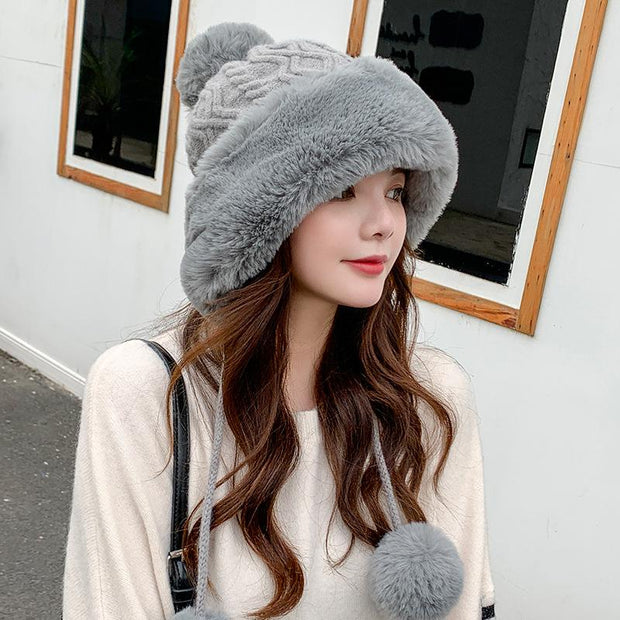 Winter Women Thicken Warm Hairball Hat