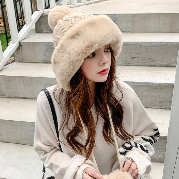 Winter Women Thicken Warm Hairball Hat