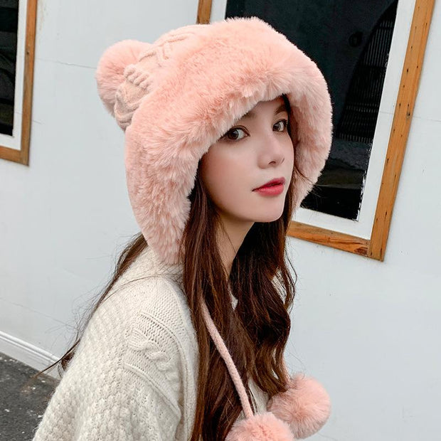 Winter Women Thicken Warm Hairball Hat