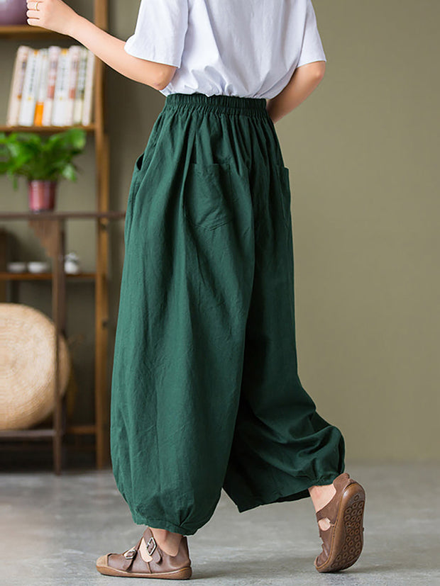 Women Cotton Linen Pocket Casual Lantern Pants