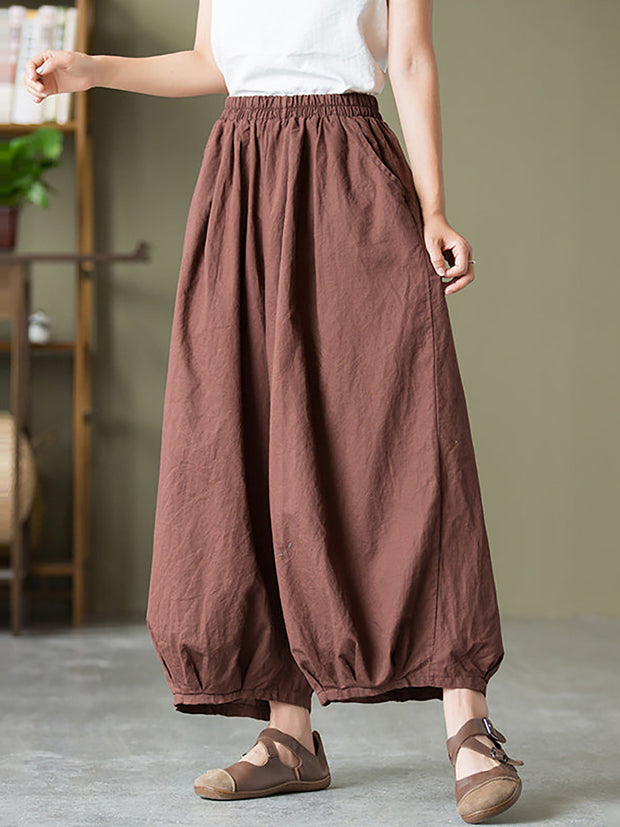 Women Cotton Linen Pocket Casual Lantern Pants