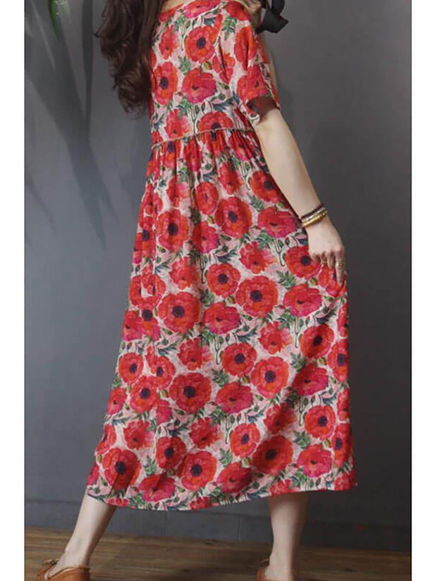Lässiges, kurzärmliges Kleid im Vintage-Stil mit Blumenmuster für Damen
