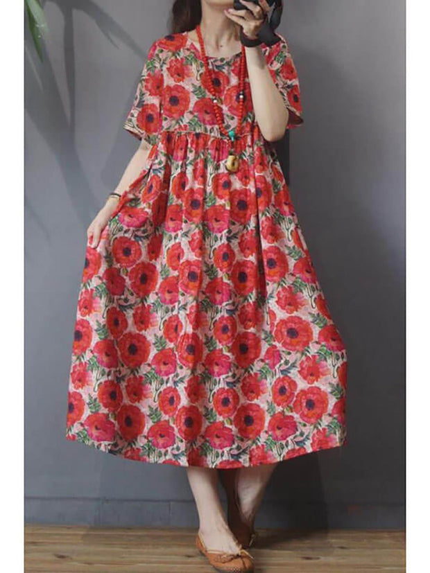 Lässiges, kurzärmliges Kleid im Vintage-Stil mit Blumenmuster für Damen