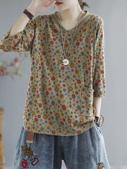Floral Spring Knitted Casual Print Pocket Sweater