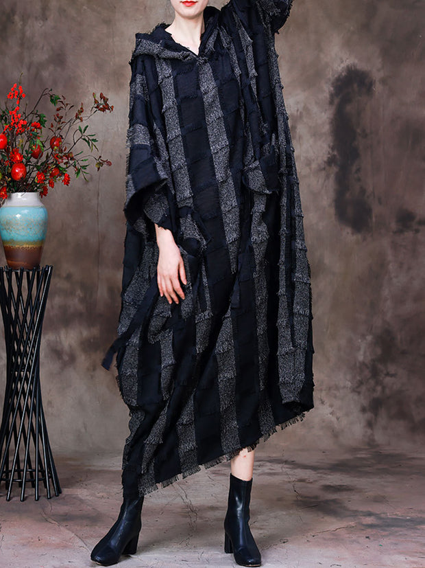 Women Hooded Plaid Batwing Sleeve Dress