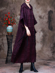 Women Hooded Plaid Batwing Sleeve Dress