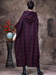 Women Hooded Plaid Batwing Sleeve Dress