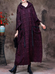 Women Hooded Plaid Batwing Sleeve Dress
