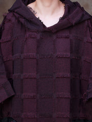 Women Hooded Plaid Batwing Sleeve Dress