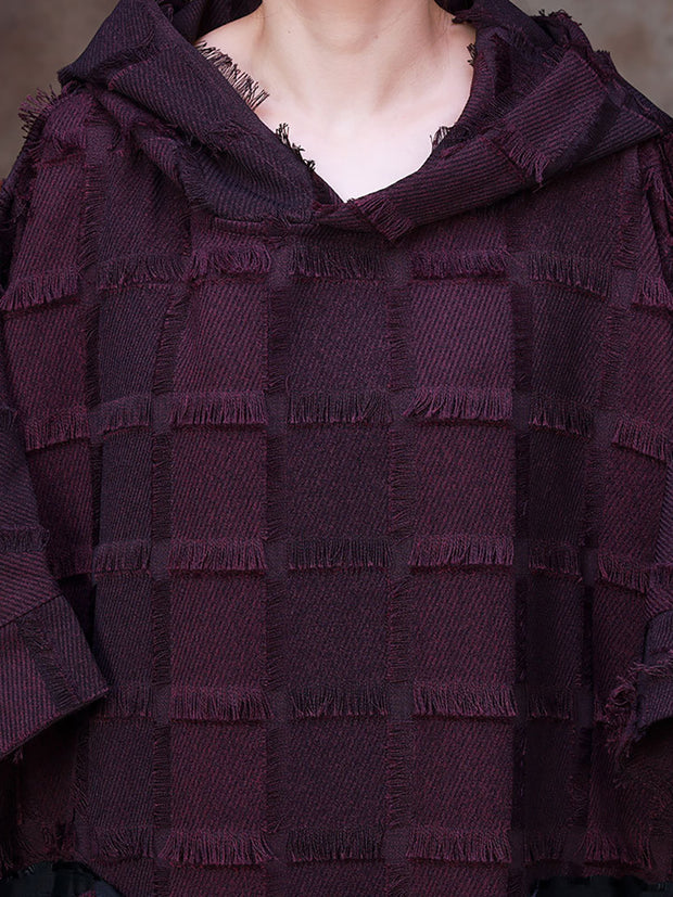 Women Hooded Plaid Batwing Sleeve Dress