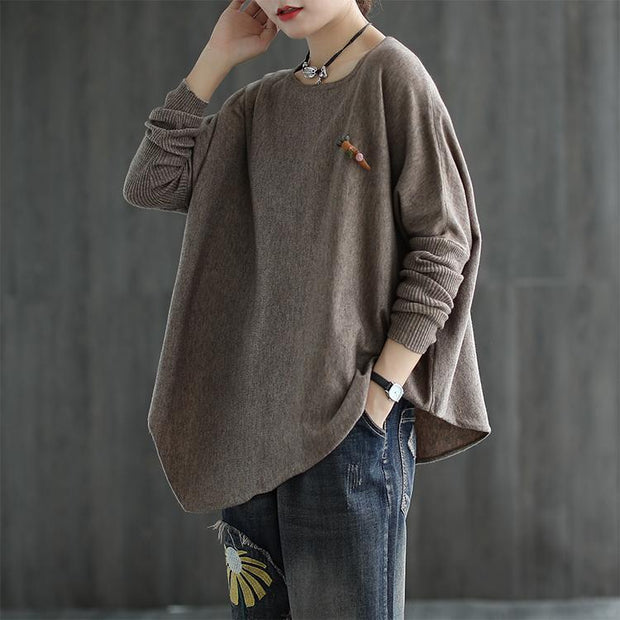 Women Pure Color Irregular Hem Sweater