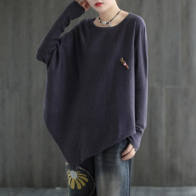 Women Pure Color Irregular Hem Sweater