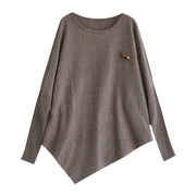 Women Pure Color Irregular Hem Sweater