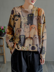Women Vintage Printed Long Sleeve Pullover Sweater