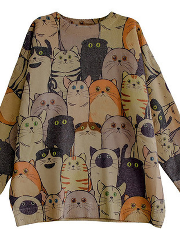Women Vintage Printed Long Sleeve Pullover Sweater