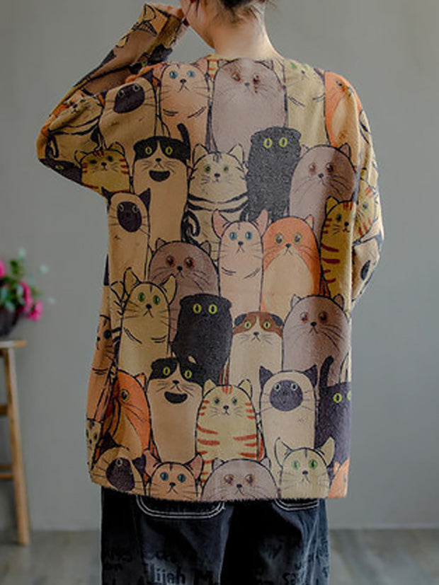 Women Vintage Printed Long Sleeve Pullover Sweater