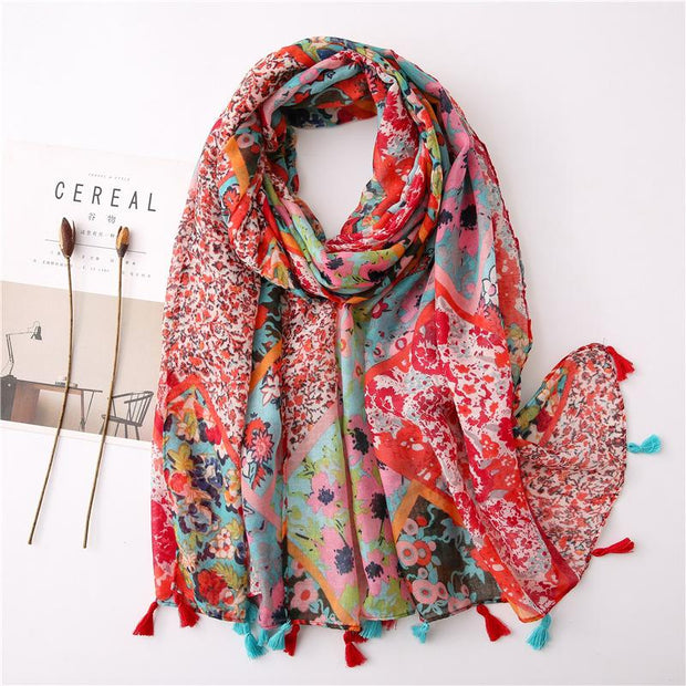 Women Vintage Sunscreen Floral Printed Scarf