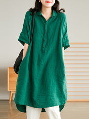 Linen Women Casual Pure Color Split Shirt